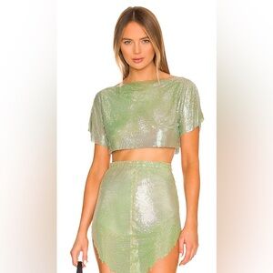 POSTER GIRL Sparkling Light Green Crop Top and bottom set